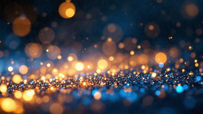 The primary subject of the image is a brightly lit, colorful background featuring a blue and yellow hue. The setting appears to be a nighttime scene with a dark background. The visual style of the image is a combination of a photo and digital art, creating a unique and vibrant atmosphere. The colors and mood of the image are energetic and lively, with the blue and yellow colors creating a sense of warmth and excitement.